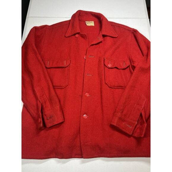 Vintage 40s Mens North Country Wool Double Pocket Button Shirt Jacket Red USA - Picture 1 of 9